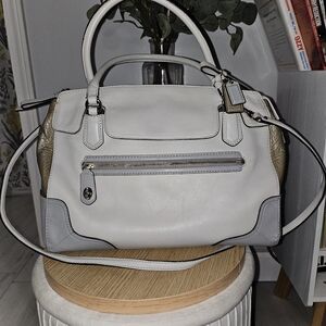🩶COACH POPPY COLORBLOCK LEATHER FLAP SATCHEL (F25073)LI/LIGHT GREY🩶